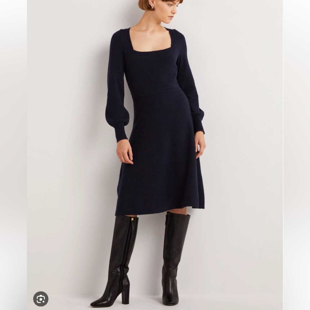 Boden Square Neck Knitted Midi Dress, Navy in Size 8P